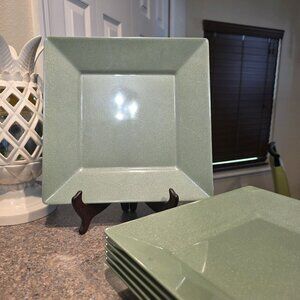 Set Of 6 Sparkly Sage Green Square Melamine Dinner Plates 10" By Target Home